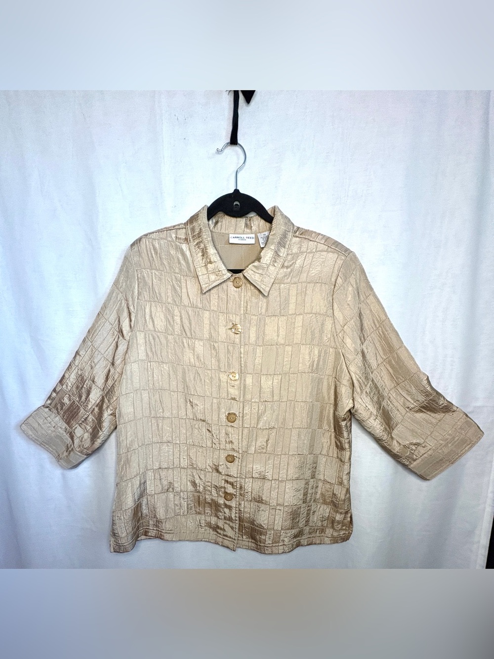 Carroll Reed Classics Champagne/Gold Textured Button-Down Blouse | Size 14
